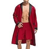 SWOMOG Men's Satin Robe with Shorts Set Silky Kimono Bathrobe Lightweight Soft Sleepwear