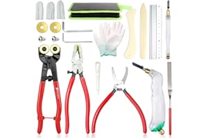 BUENOARTE Professional 21Pcs Stained Glass Tool Kit，Heavy Duty Glass Running Breaking Pliers and Class Cutters Tools Kit, Glass Cutters for Stained Glass, Mosaics, Fusing, Breaking，Wheeled Glass Tile Nipper
