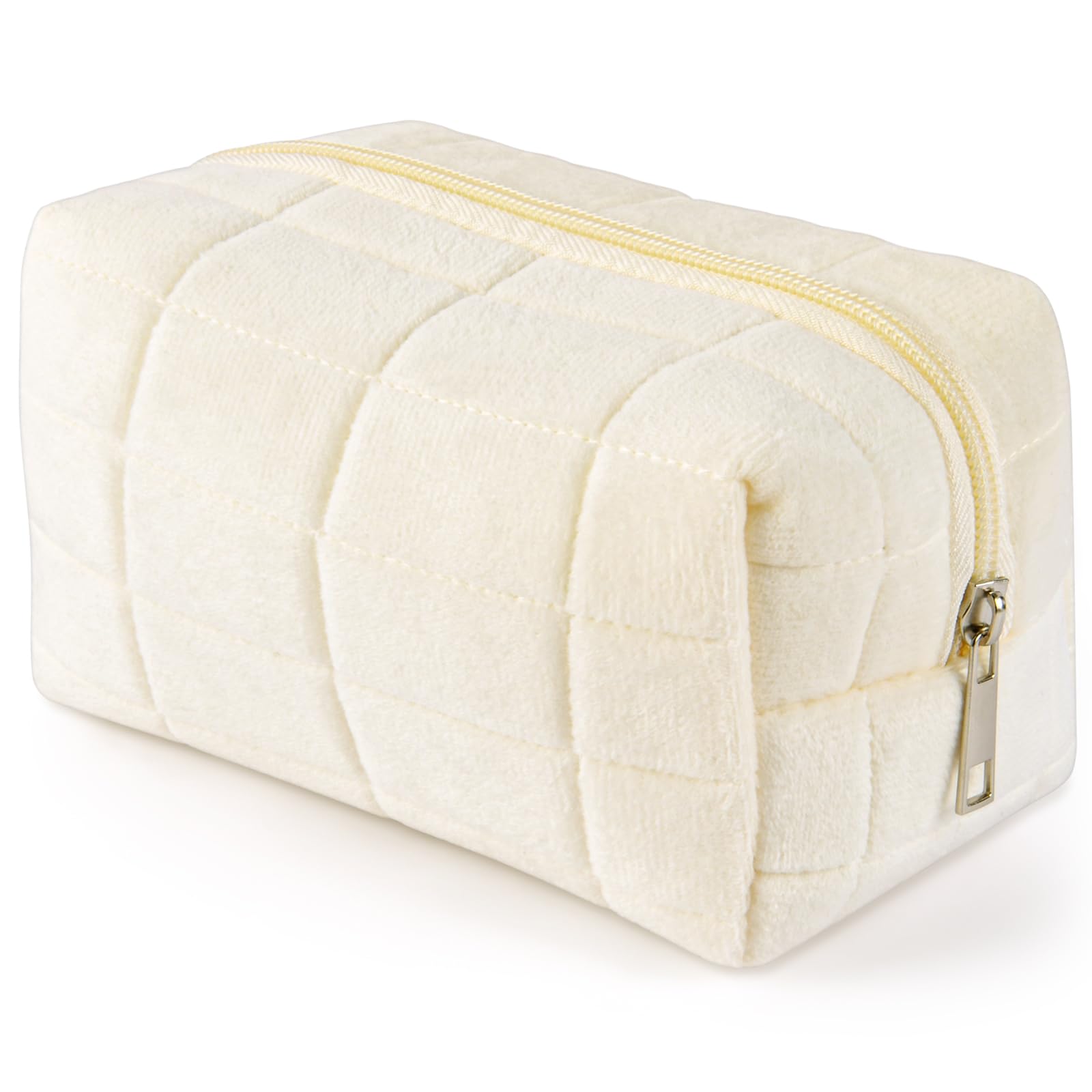 Aucuu Checkered Cosmetic Bag, Cotton Makeup Bag, Portable Travel Cosmetic Bags, Large Capacity Floral Toiletry Bags, Quilted Wash B-ag Organizer for Women Girls,Pink（17 * 10 * 11cm）