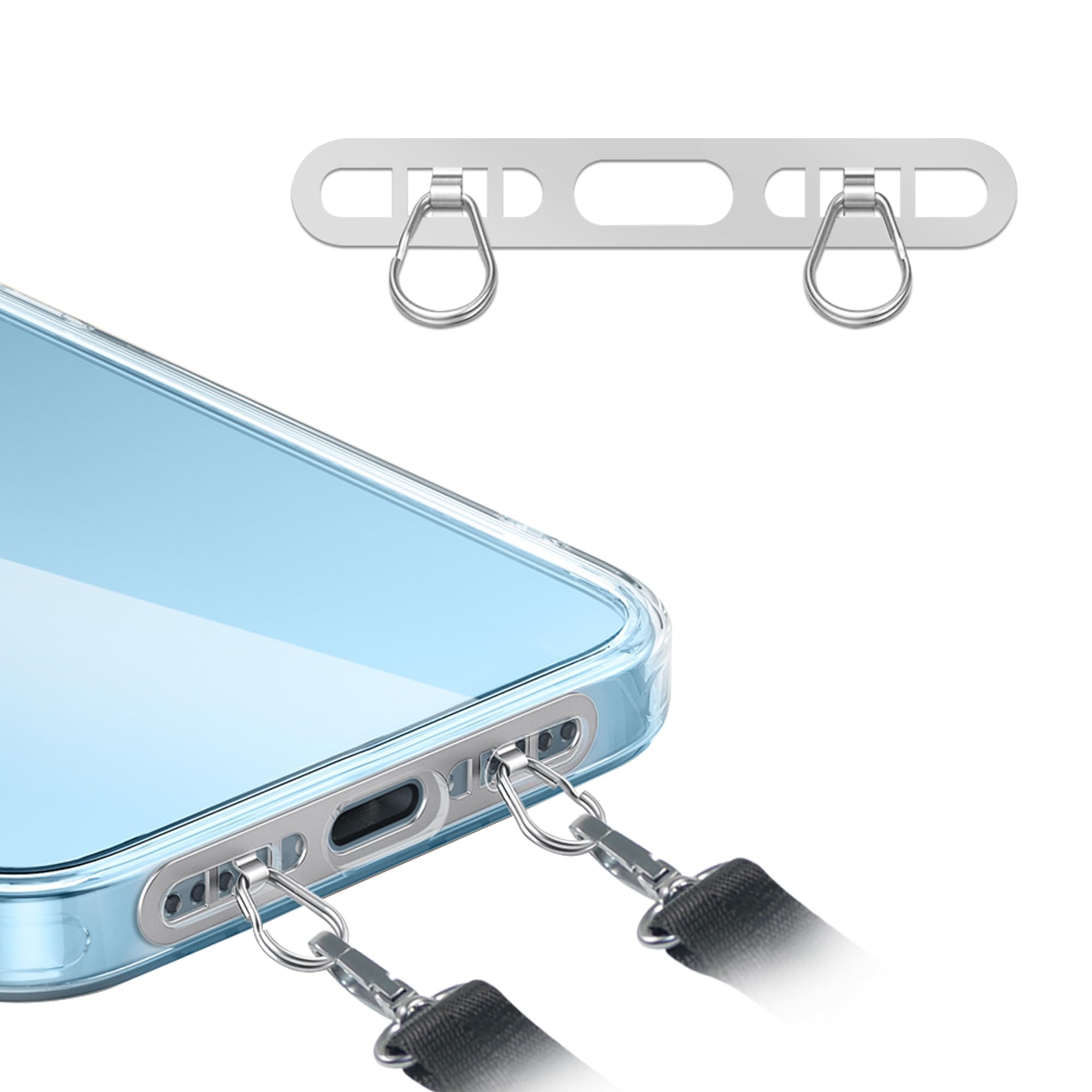 Kakuki iPhone 専用2点吊り ストラップホルダー 金属ステンレス製 スマホ ストラップホルダー スマホストラップ ストラップホール ストラップパッチ スマホショルダー 紛失・落下・盗難防止 便利 iPhone12/13/14/15/16シリーズ機種対応 (シルバー-DB) の商品画像