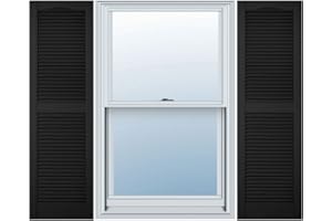 Mid America 00011455002 Standard Size Cathedral Top Center Mullion, Open Louver Vinyl Shutter, w/Installation Shutter-Lok's & Matching Screws (Per Pair), 002, 14 1/2"W x 55"H, Black