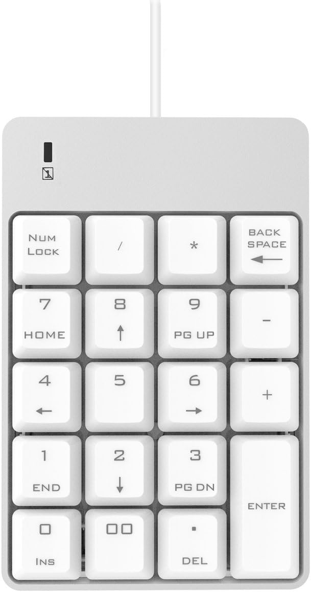 Jelly Comb USB Numeric Keypad, Wired Mini Number Keyboard for Laptop Desktop Computer PC - Black (USB A-White)