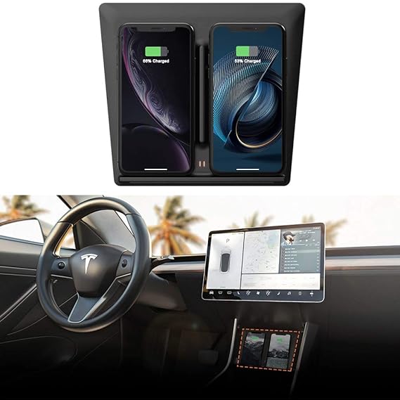 Tesla Model 3 Wireless Charger With Dual Usb Ports Dual Phones Charging Center Console Wireless Charging Pad Panel For 2017 2018 2019 Tesla Model 3