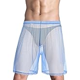 JINSHI Men’s Mesh See Through Boxer Shorts Sexy Sheer Long Boxers Briefs Transparent Shorts Loose Lounge Sleepwear Underpants