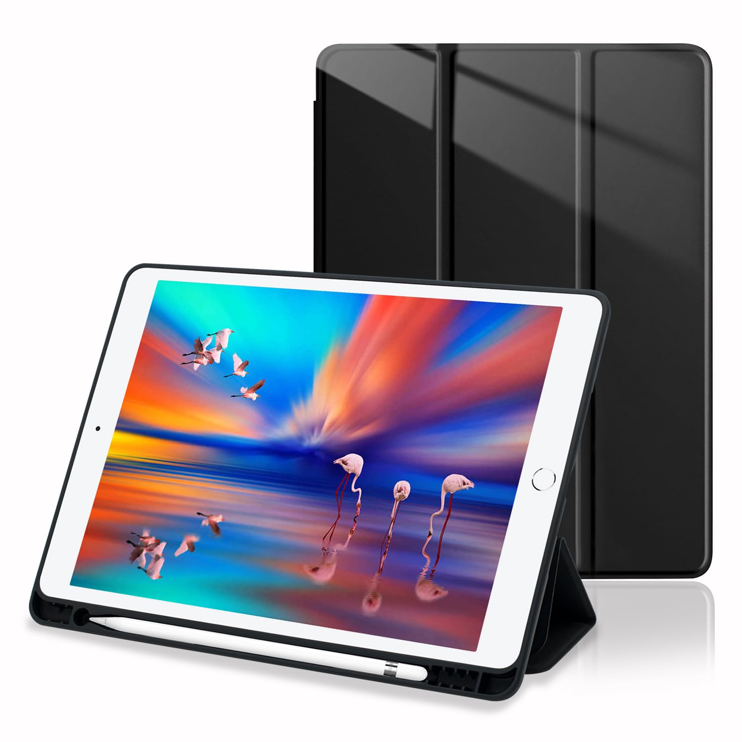 Wonzir iPad 第9世代 ケース iPad 10.2 ケース (2021/2020/2019モデル) ペン収納 スタンド機能 iPad 10.2 インチ 保護カバー 軽量 薄型 シンプル 三つ折りスタンド 全面保護型 傷つけ防止 iPad 第8世代 手帳型 iPad 第7世代 便利なペンホルダー付きブラック商品画像