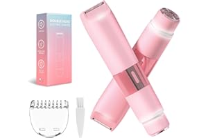 LUDAHOCY Bikini Trimmer for Women - 2 in 1 Painless Electric Razors for Women, IPX7 Waterproof Rechargeable LED Dual Head Electric Shaver for Lady Bikini Underarm, Body, Leg, Face Hair Remove - Pink