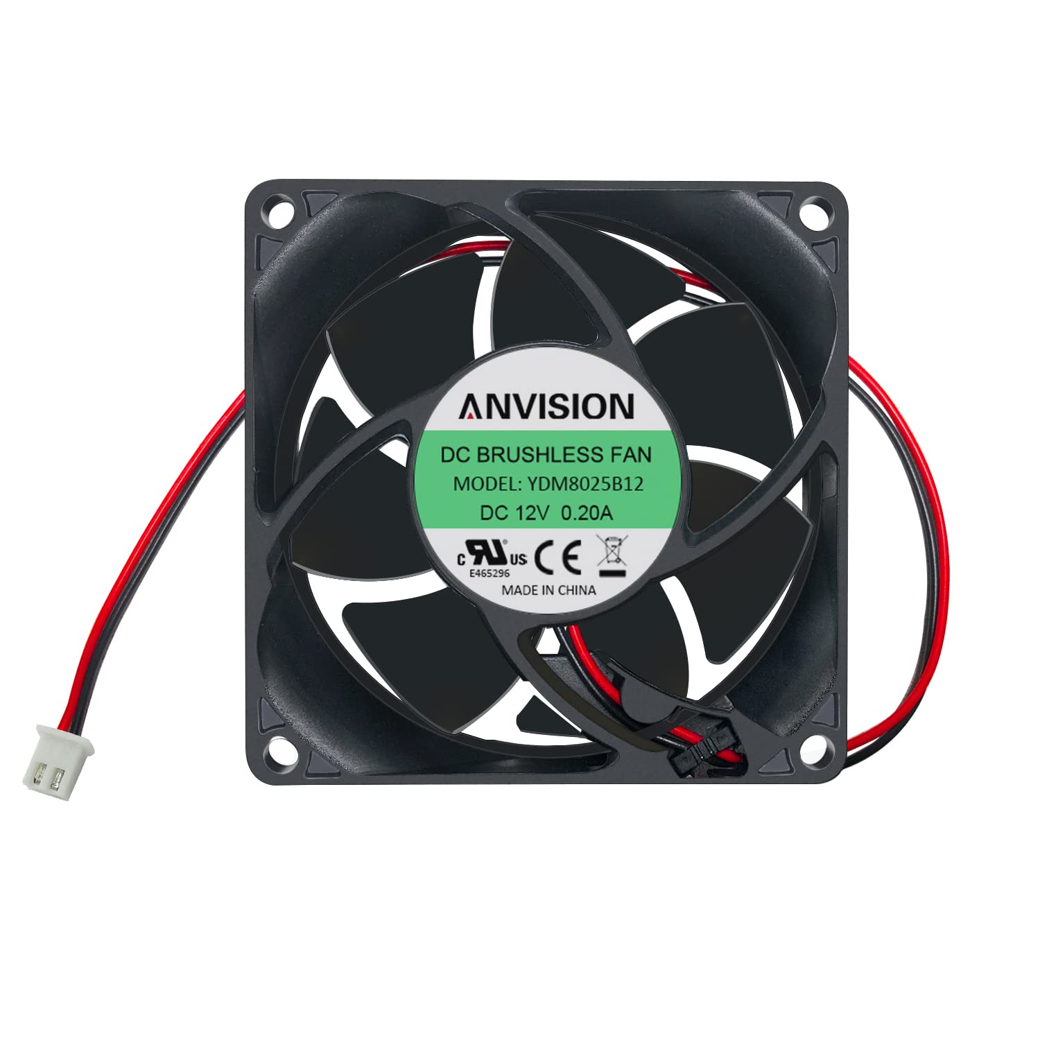 ANVISION 80mm x 25mm DC 12V Brushless Cooling Fan, Dual Ball Bearing, 2 Pin