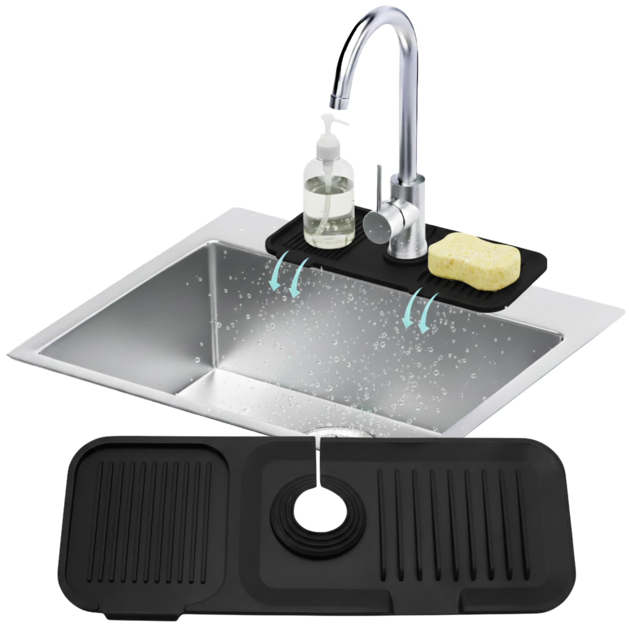 Photo 1 of 14.6” Silicone Faucet Mat For Kitchen Sink, Kitchen Sink Splash Guard Behind Faucet, Kitchen Faucet Mat For Kitchen Sink, Kitchen Sink Faucet Mat Splash Guard and Sink Water Splash Guard (Black)