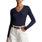 Verdusa Women's Cable Knit Sweater V Neck Long Sleeve Fitted Pullover Tops Business Casual Fall Outfits
