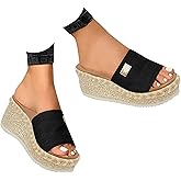 Platform Wedge Sandals for Women 2026 Slip On Espadrilles Open Toe Comfortable Slide Spring Summer Slippers Beach Casual Shoes