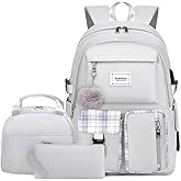 Acmebon Girl Roomy Fashion Laptop Backpack Set Casual Daypack Set for Women Grey