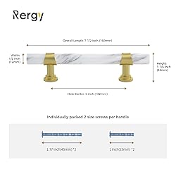 Rergy 10 Pack Gold & Marble Drawer Pulls, 4 Inch
