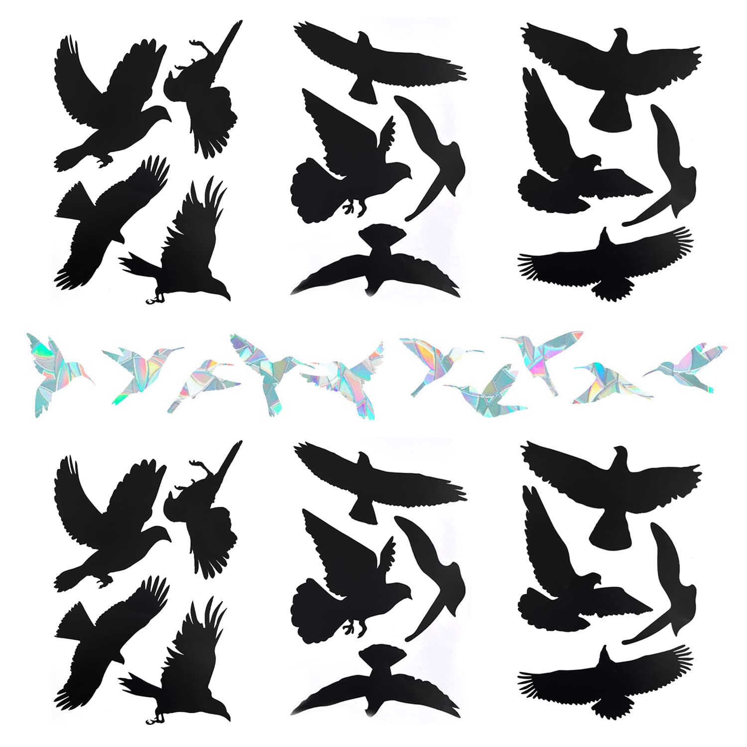 LSYYSL Pack of 34 Bird Shaped Anti-Collision Window Stickers, Bird Warning Collisions Stickers, Large Bird Window Decals, Suitable for Anti-Collision Made of Transparent Glass, Decoration,20 x 30 cm