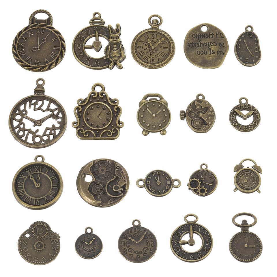 Lurrose 40Pcs Clock Charms Pendant Set for Diy Jewelry Making Vintage Alloy Watch Pendant Decorations Perfect for Craft Projects and Gifts