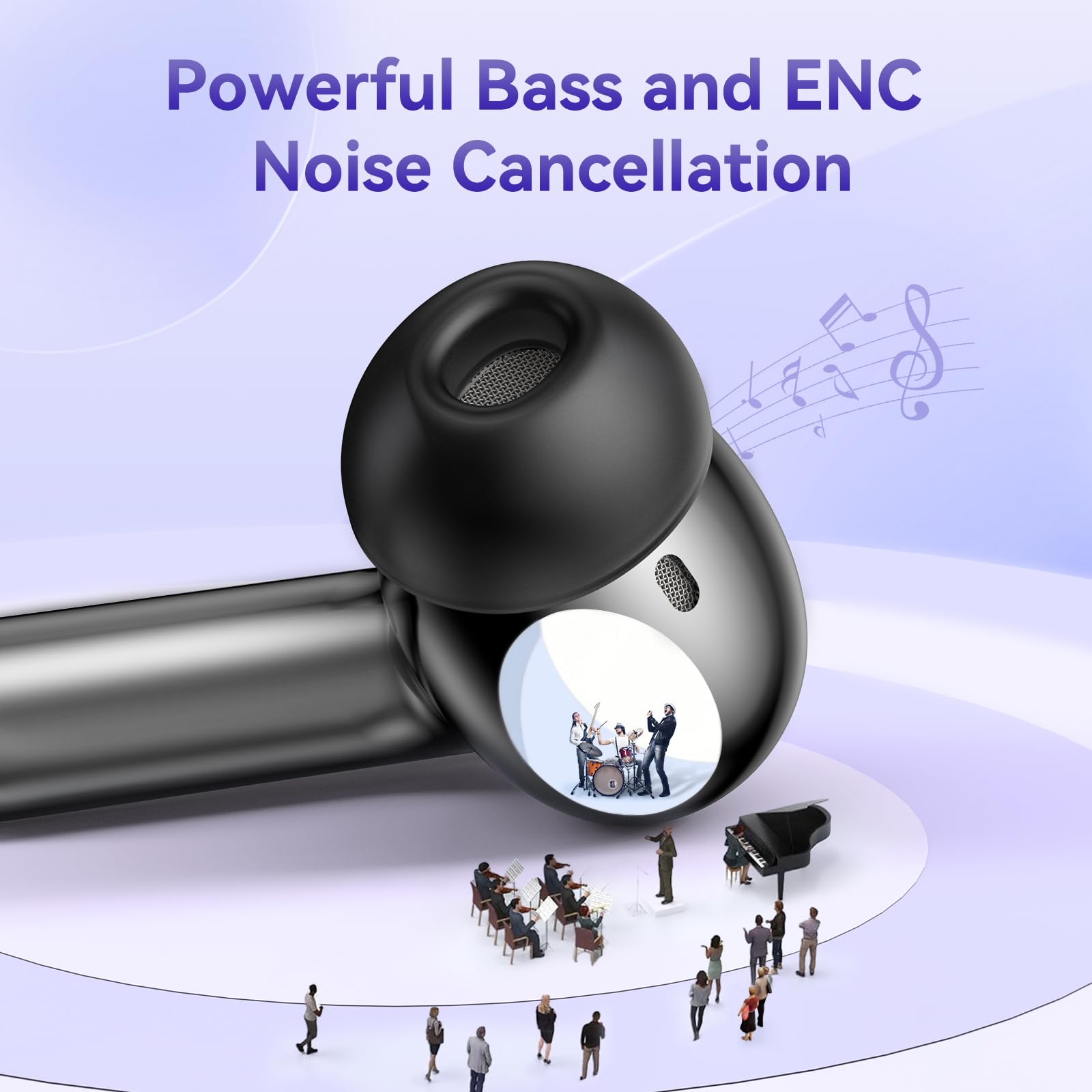 Wireless Earbuds, Bluetooth 5.3 Bass Stereo Headphones, 50 Hours of Playtime with Noise Cancelling Mic LED Display, 4 Microphones IPX7 Waterproof Earphones for Laptop Pad Phones, Black - Image 7