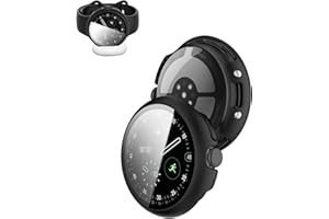for Google Pixel Watch 4 45mm Hard PC Protective Case with Tempered Glass Screen Protector,Case-Friendly Charging -Black