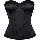 SHYMMUO Satin Corset Tops for Women Strapless Bustier Sweetheart Neckline Boned Bodice Bridal Lingerie Party Clubwear