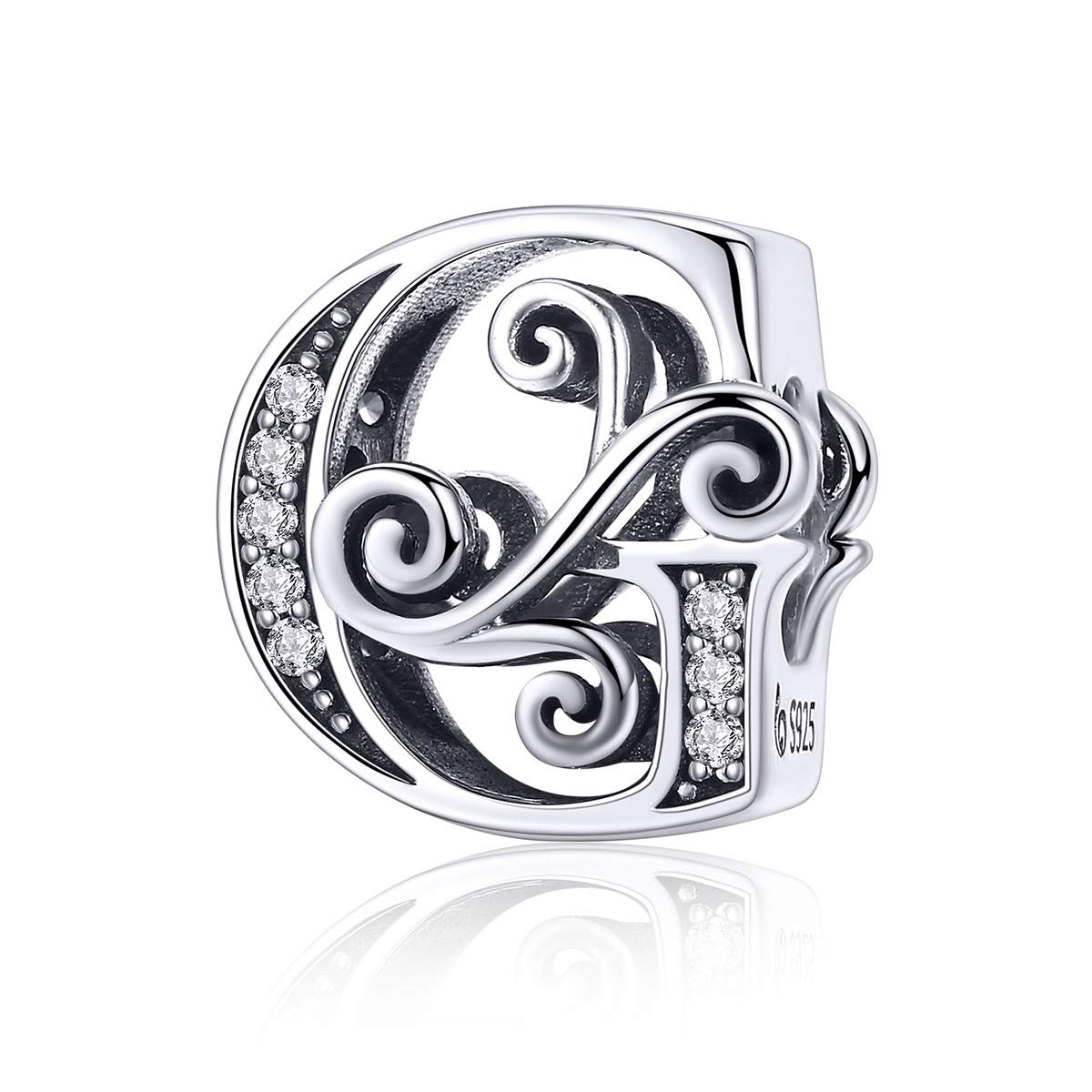 Lorrifal Solid 925 Sterling Silver Initial G Letter Charm A-Z Bead for Pandora European Bracelets Necklace Women Jewelry Gift