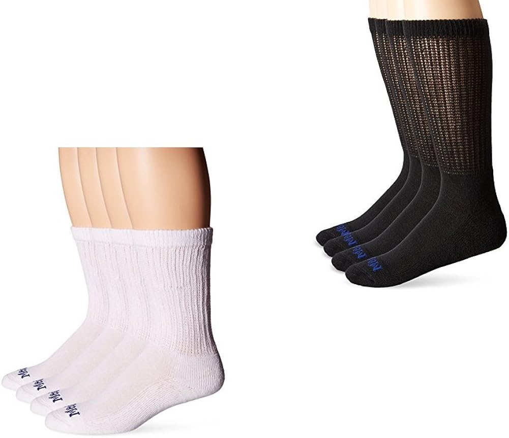 MediPEDS Men's 4 Pack Diabetic Crew Socks,White/Black One