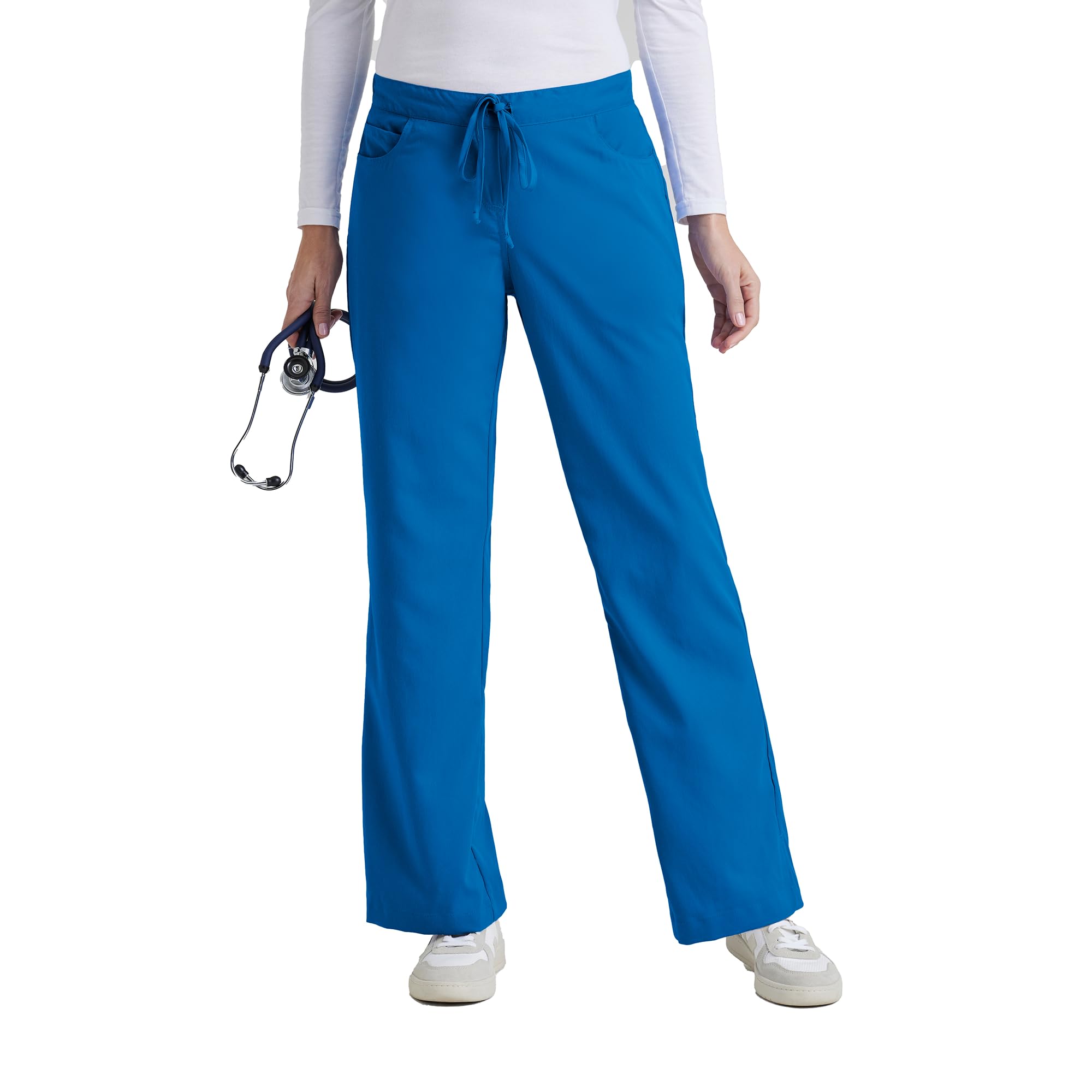 Grey’s Anatomy by Barco Classic Riley Scrub Pant for Women – New Royal, 5-Pocket Mid-Rise Flared Leg Bottoms with Natural Stretch, Soil Release Fabric, and Super-Soft Finish – Large, Tall Fit Image