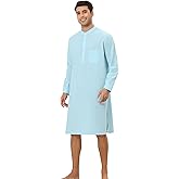 Lars Amadeus Men's Nightshirt Sleep Shirt Banded Collar Henley Shirt Pajamas Nightgown