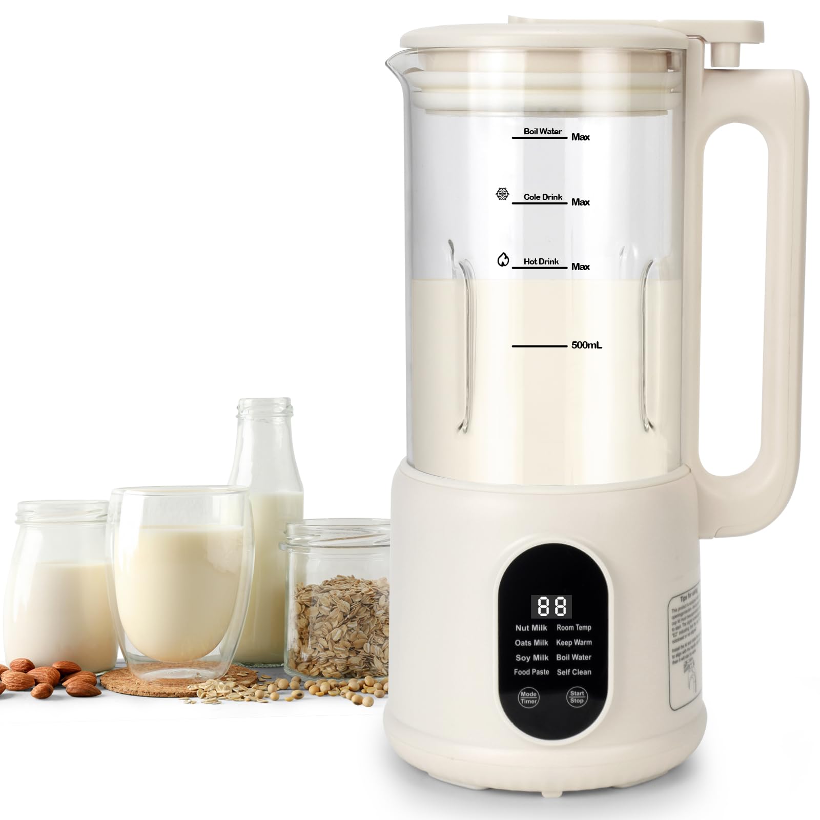 Photo 1 of 8 in1 Automatic Nut Milk Maker, 40oz Soybean Milk Machine, Homemade Almond, Oat, Soy, Plant-Based Milk and Non Dairy Beverages, 12 Hours Timer/Room Temp/Auto-Clean/Keep Warm/Boil/Low-Noise