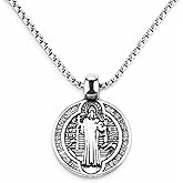 CZMZHFC St Benedict Necklace, Stainless Steel Cross Pendant with Saint Benedict Medals, Catholic Medalla, Roman Exorcism Pendant Ghost Hunter Protection Medalla