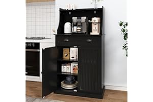 HOLTICO 54" Freestanding Kitchen Pantry Storage Cabinet with Doors and Adjustable Shelves, Microwave Oven Cabinet with Drawer for Kitchen, Bathroom or Hallway,Black