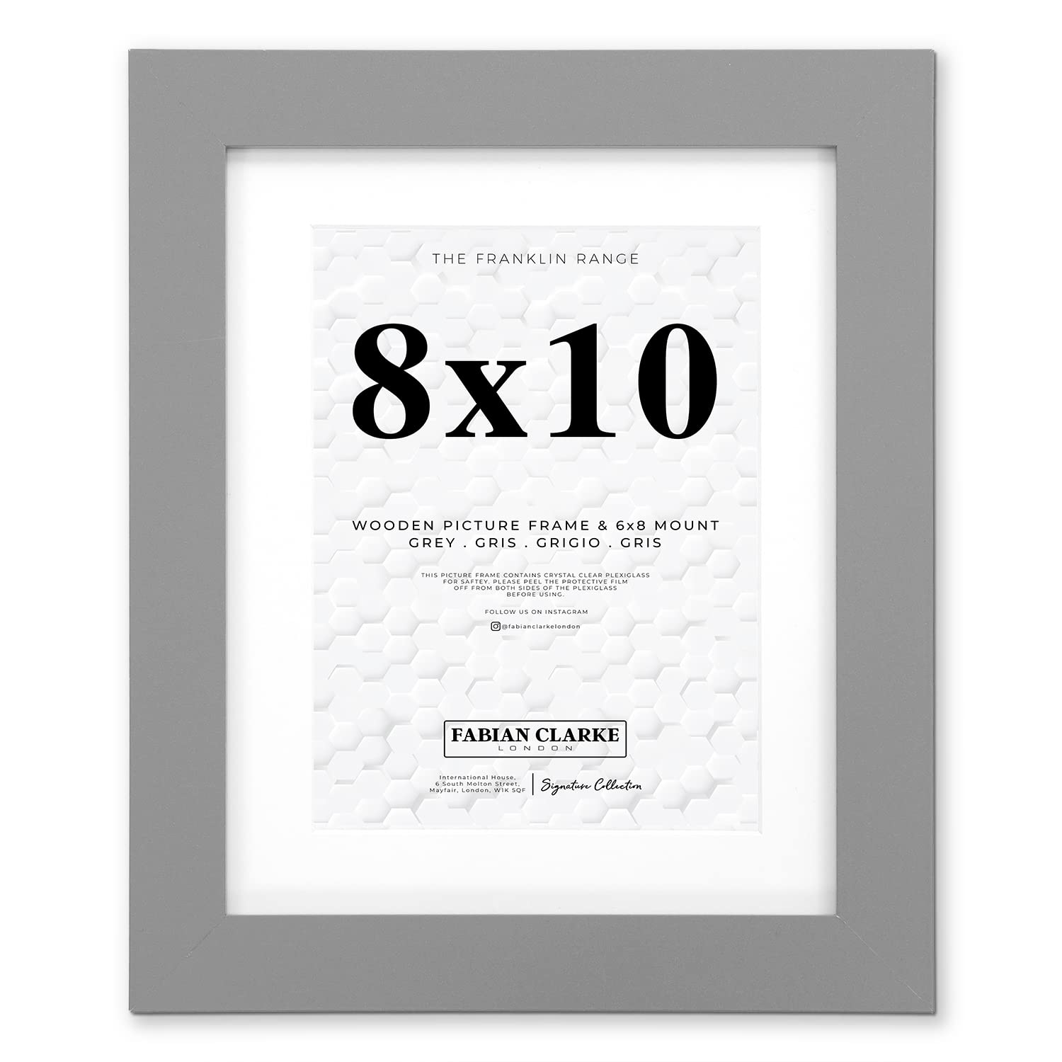 Fabian Clarke London® 10x8 Grey Picture Frame with White 8x6 Mount, Fits Poster, Photo, Print, or Certificate with Safety Glass Hang on Wall in Portrait or Landscape Includes Backstand