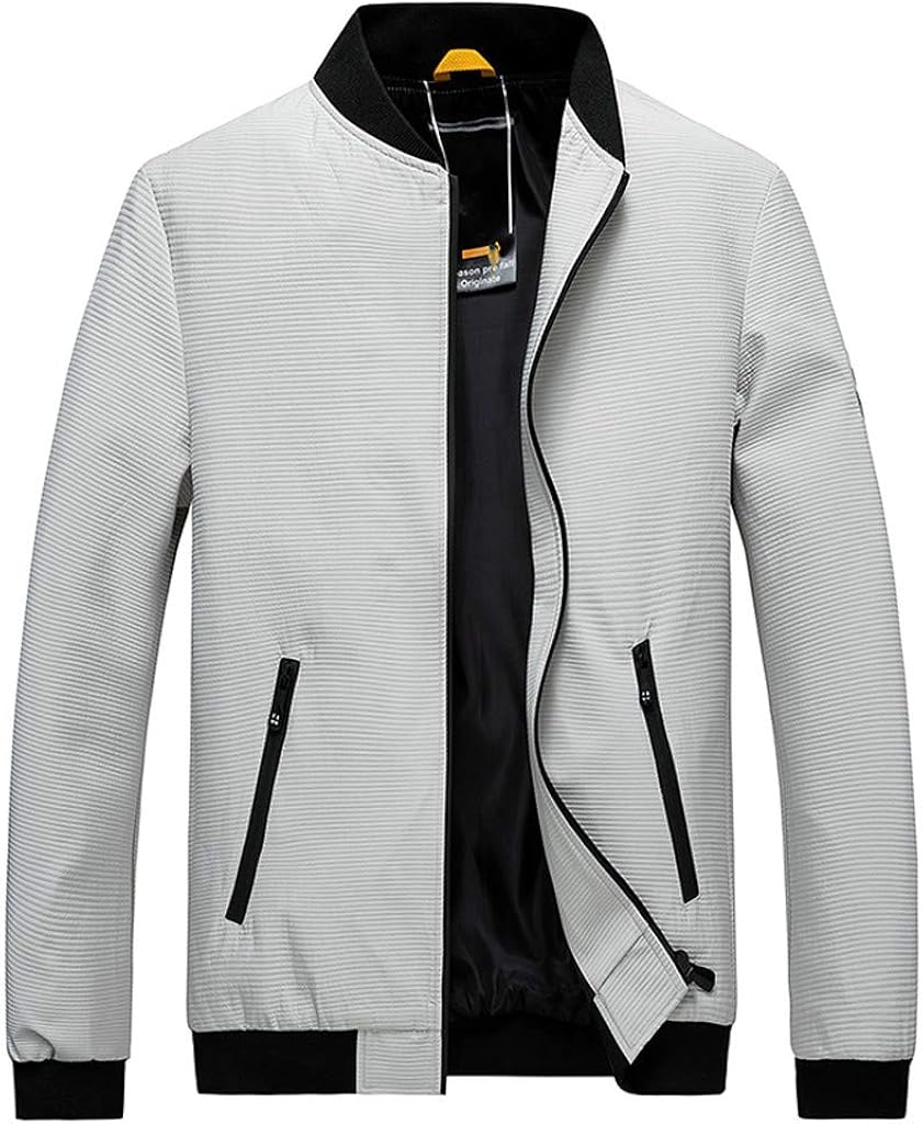 Amazon.com: Uqiangy Mens Striped Casual Slim Solid Lightweight Full Zip Pocket Bomber Jacket 