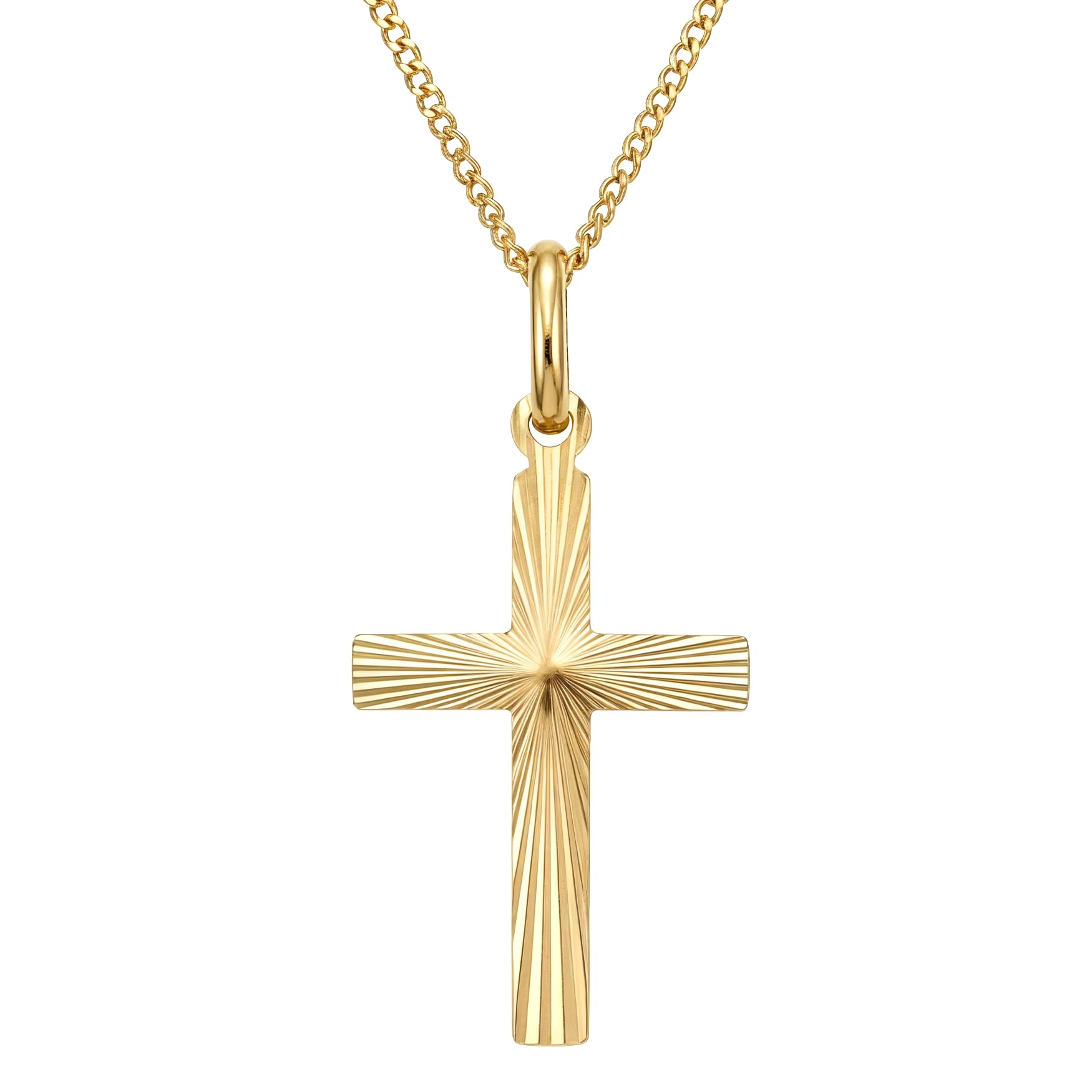 Alexander Castle Solid Sunburst 9ct Gold Cross Necklace for Women - Cross Necklace Pendant with 18" 9ct Gold Chain & Jewellery Gift Box - 21mm x 13mm