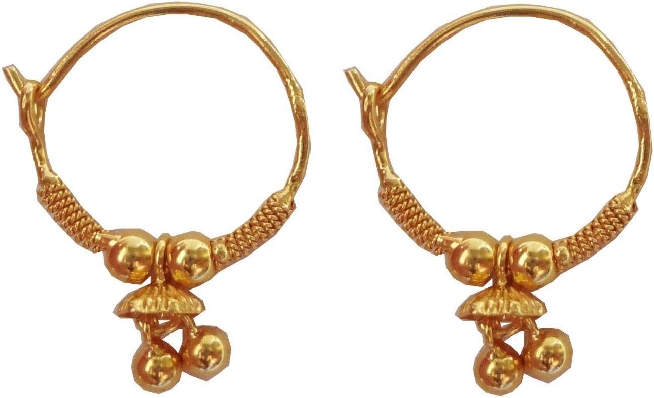 Yellow Fine 100% Pure Gold Solid 22K 22 Carat Design of Beads Cartilage Hoop Earrings