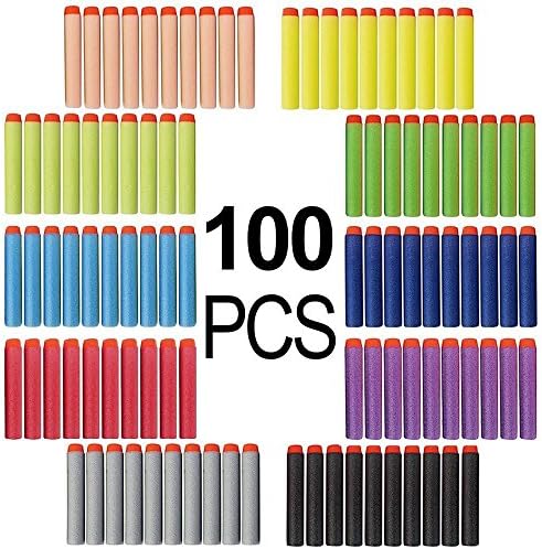 Foam Refill Bullet Darts - DOLAIMI Colorful 100-Pack 7.2cm Darts for Kids Nerf Guns, Ten Color