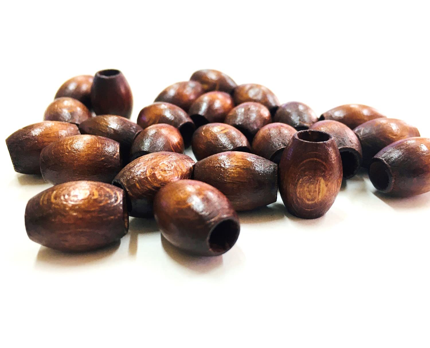 Pack of 50 Wooden Beads 16 x 12 mm, Oval 6 mm Large Hole, Natural, Brown and Mixed Colour, Wooden Beads for Threading Set for Crafts, Spacer Spacer Beads (Brown)