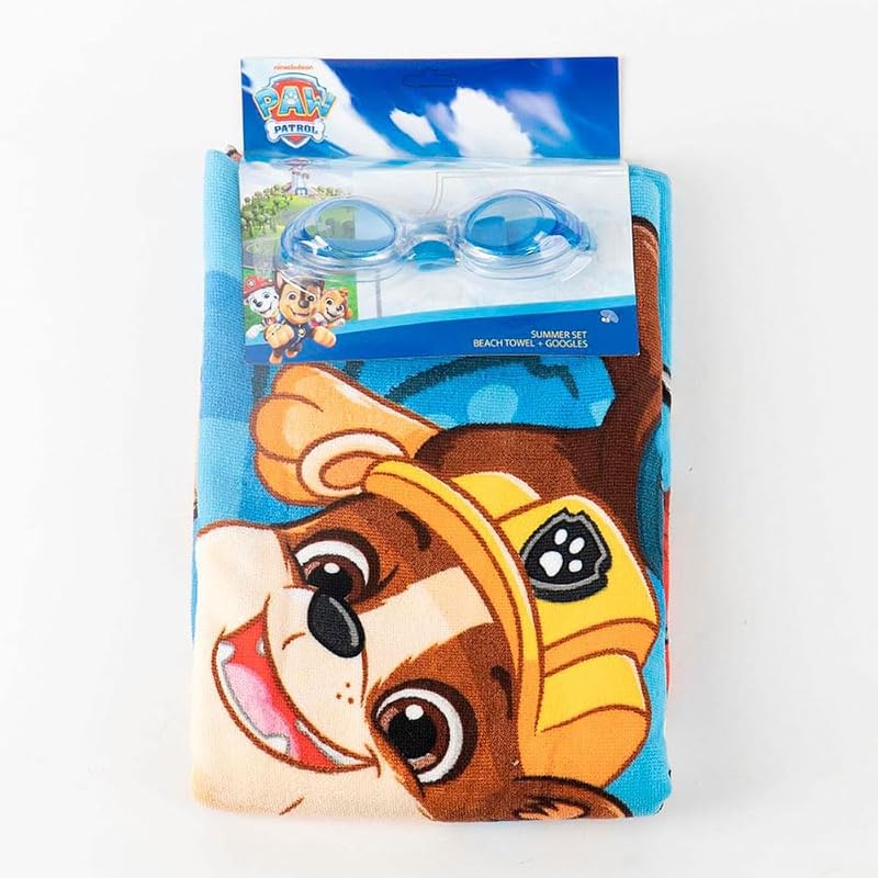 Asciugamano Set Occhiali Nuoto Paw Patrol Bambino e Ragazza - Asciugamano per Bambini Morbido e Occhiali Piscina Antivao, Kit Nuoto Bambini per Spiaggia, Piscina ed Estate