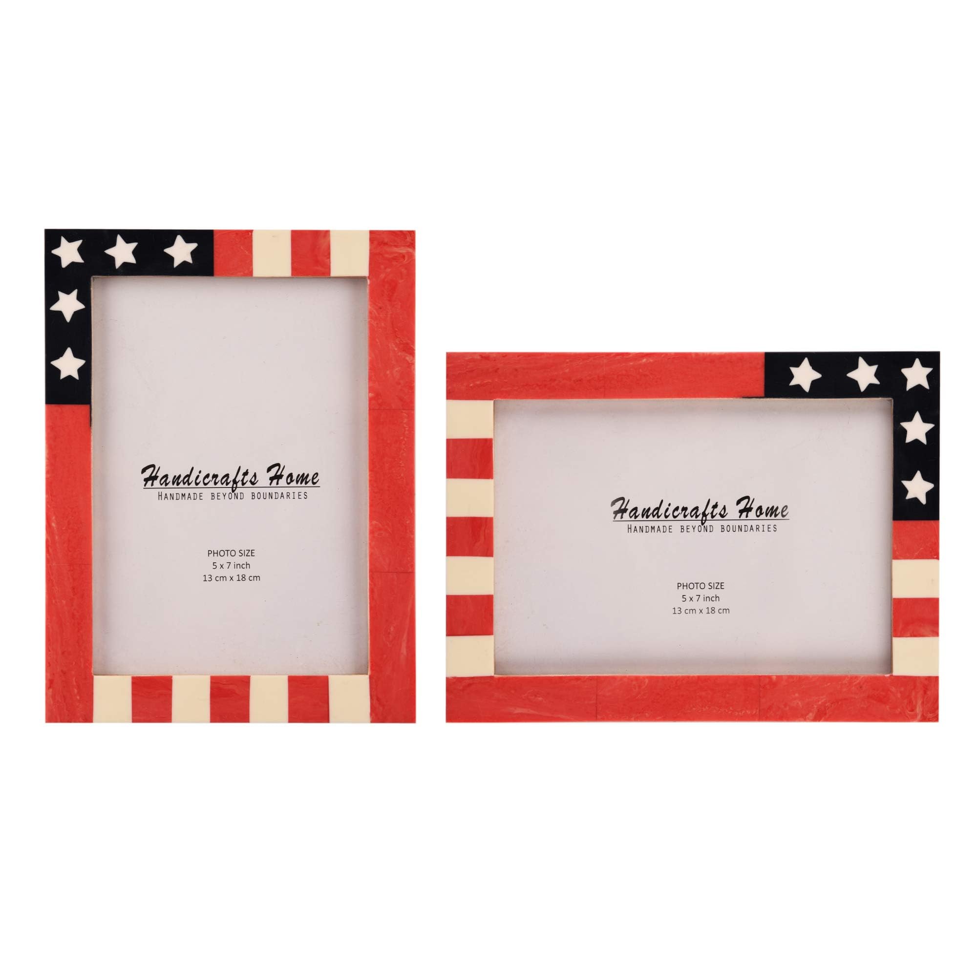 Handicrafts Home Handmade USA Flag Photo Frame 5x7 Pack of 2, Farmhouse Home Decor Picture Frame for Wall Hanging, Desk Decor, Vintage Boho Frame for Living Room, Family Photo Frame, Wedding Gift