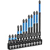 12-Pack 2 Phillips Bits #2 Impact Magnetic, Professional Long Phillips Head Drill & Screwdriver Bit (1-6-Inch), S2 Alloy Steel, CNC Anti-Slip, 1/4" Hex Shank, Ph2 for Impact Driver, by DCWecher
