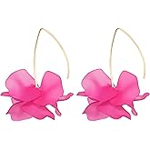 DEYOUM Long Rose Petal Earrings for Women Handmade Boho Acrylic Lightweight Tiered Flower Dangle Drop Statement Earrings Unique Floral Tassel Dangling Summer Earrings Beach Vacation Jewelry Gifts