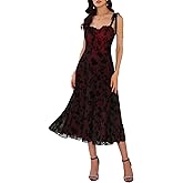 WOMLAYOUT Women's Gothic Dresses Cocktail Mesh Sleeveless Adjustable Spaghetti Strap Vintage Valentine's Day Floral Dress
