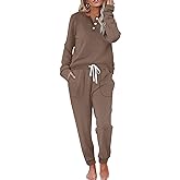 WIHOLL Two Piece Outfits for Women Lounge Sets Button Down Sweatshirt Sweatpants Sweatsuits Set with Pockets