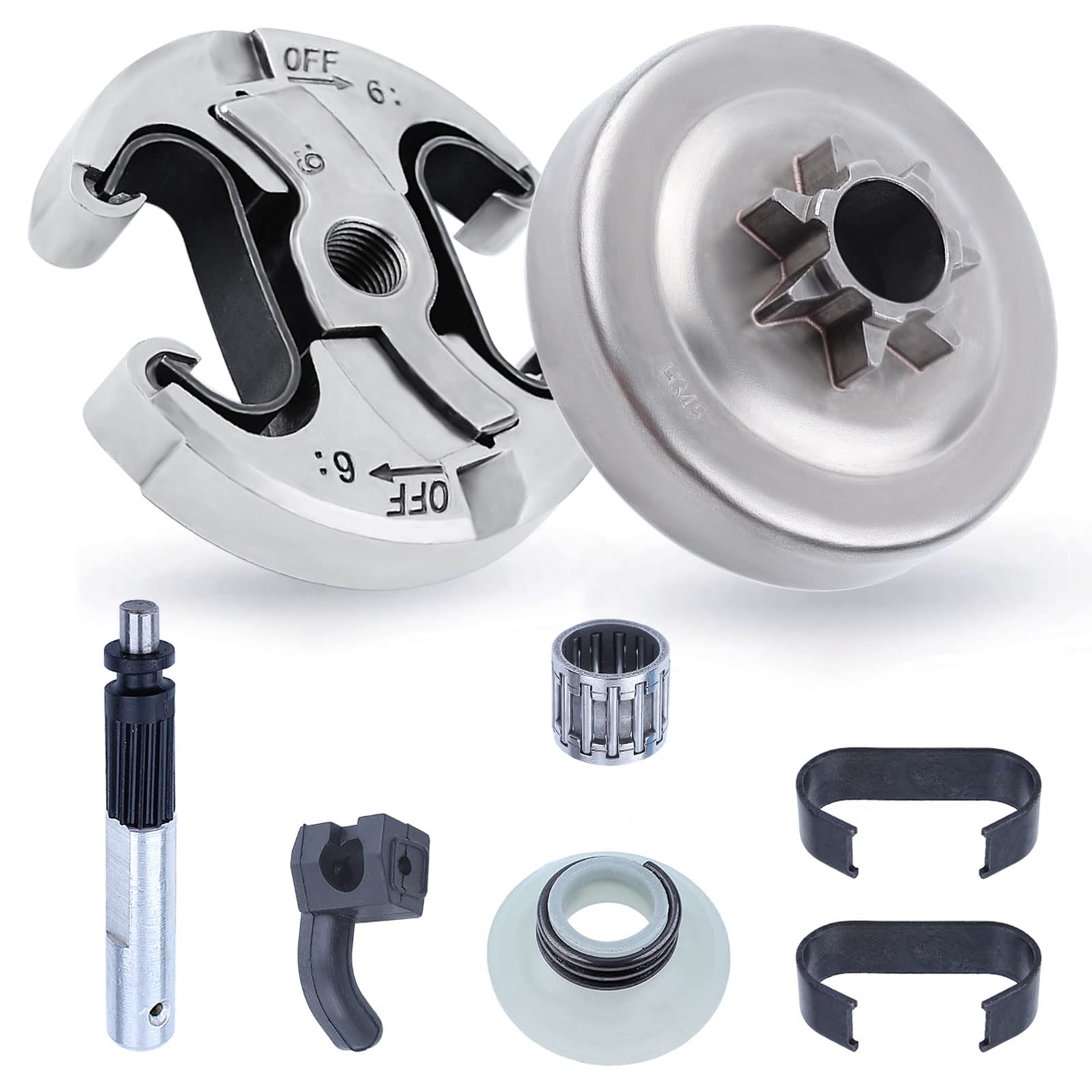 .325" 7T Clutch Drum 8pcs Kit for Husqvarna 340 345 350 Chainsaw Replacement Parts with Clutc, Spring, Needle Bearing, Oil Pump,Worm Gear, Oiler for 578097901, 503931801, 537110503