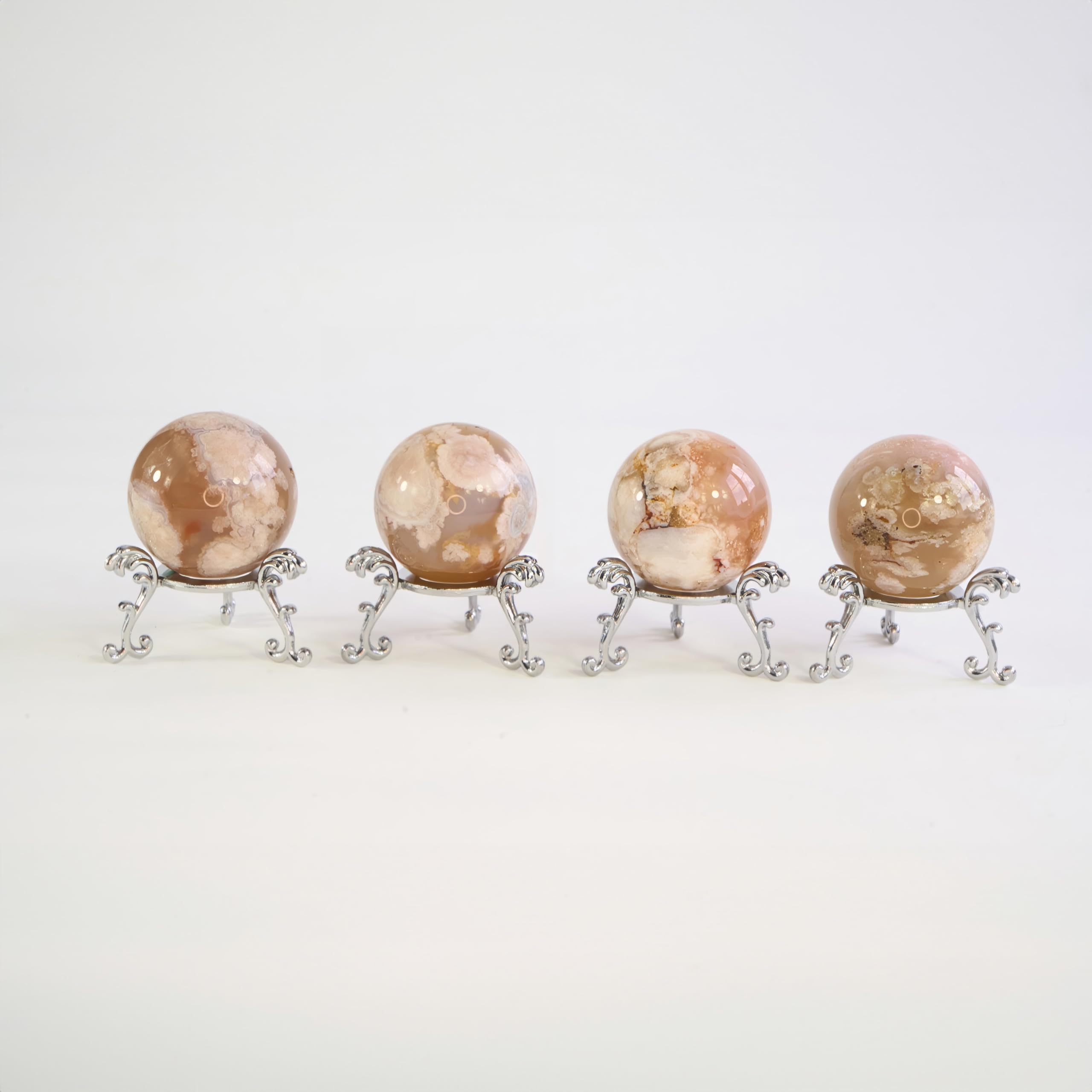 ipott Natural Crystal Quartz Agate Geode Sphere, Perfect for Home Decor, Meditation and Emotional Healing, Feng Shui, Unique Gifts, Gift Pouch Included (Flower Agate, 4 cm)