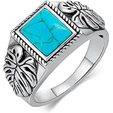 DOLIOX 9x7mm Genuine Turquoise Palm Leaf Rings, Sterling Silver Native American Gem Thumb Ring for Dad Father Jewelry Gift for him,Anillos De Hombre, Men's Ring for Gift for Men