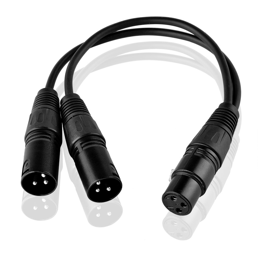 iYueMps XLR Microphone Cable,3-Pin XLR Y Cable XLR Female to Dual Male 1 to 2 Microphone or Professional Recording Cable (30cm, Black)