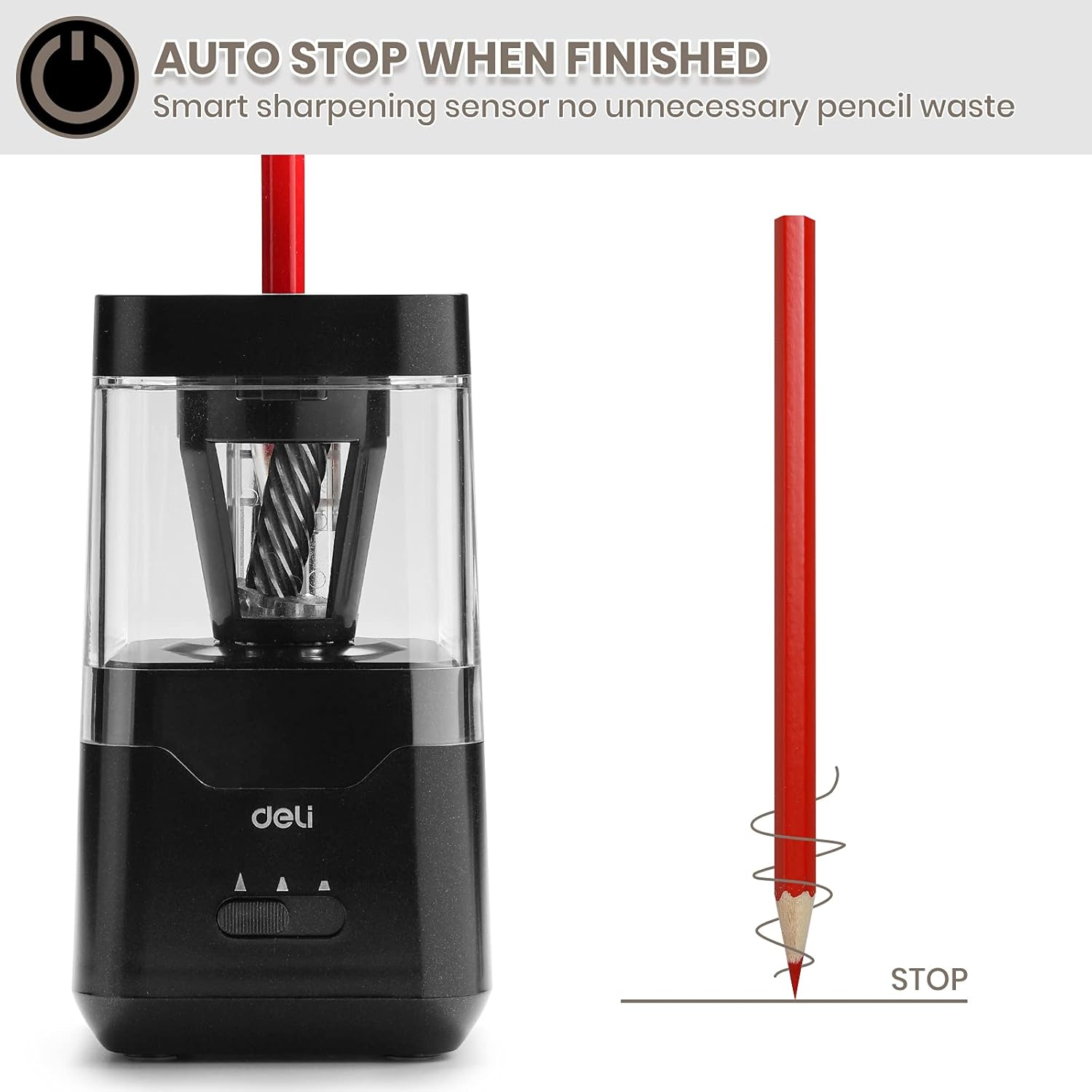 Deli Pencil Sharpener, Electric Pencil Sharpener for Colored Pencils, Auto Stop, USB/Battery Sharpener for kids, Black : Office Products