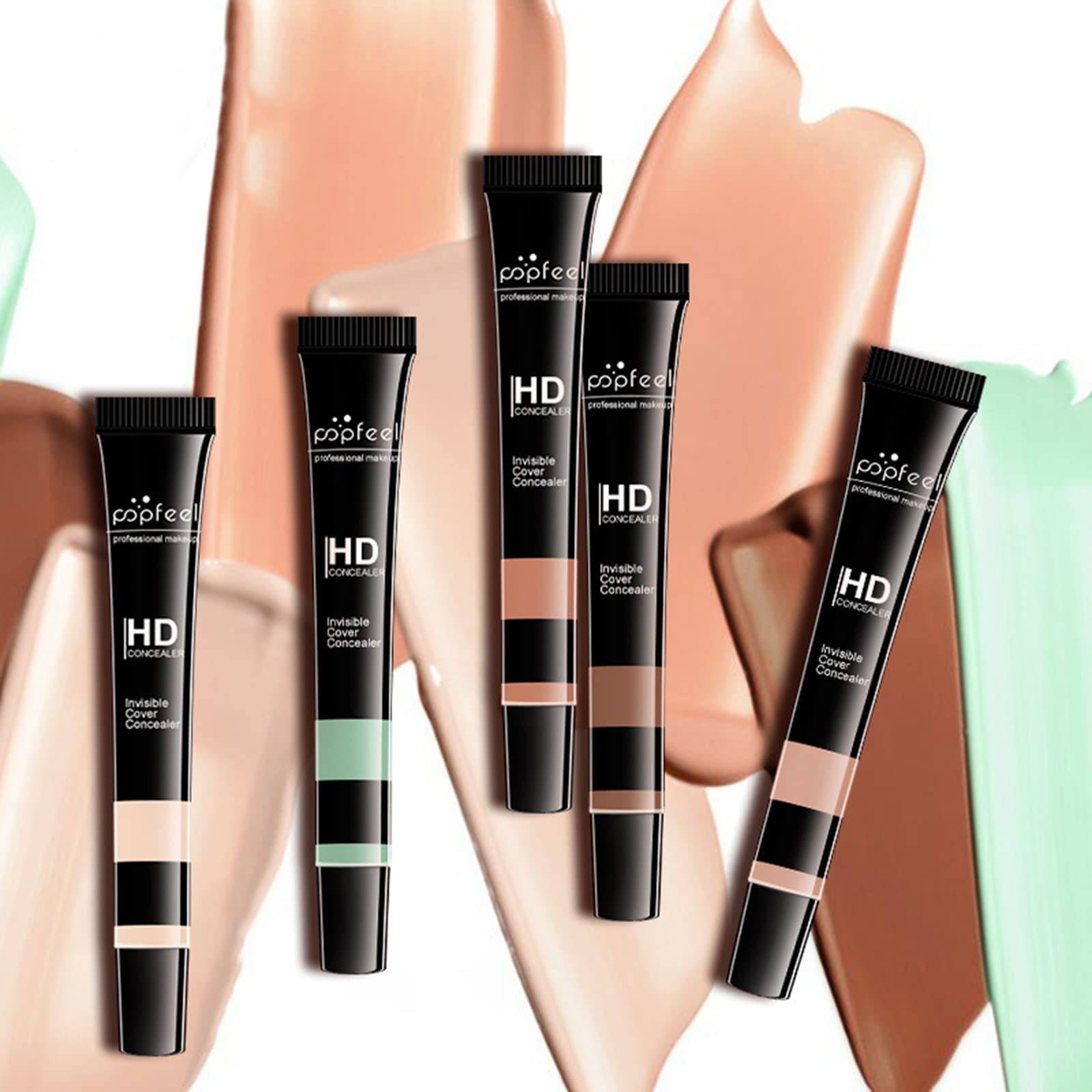 RoseFlower 5 colors Pro Concealer HD High Definition Concealer & Corrector Orange Yellow Green Brone Cream, Waterproof Concealer Creamy Stick Contour Makeup for Dark Circles, Wrinkle,3D Face Creator
