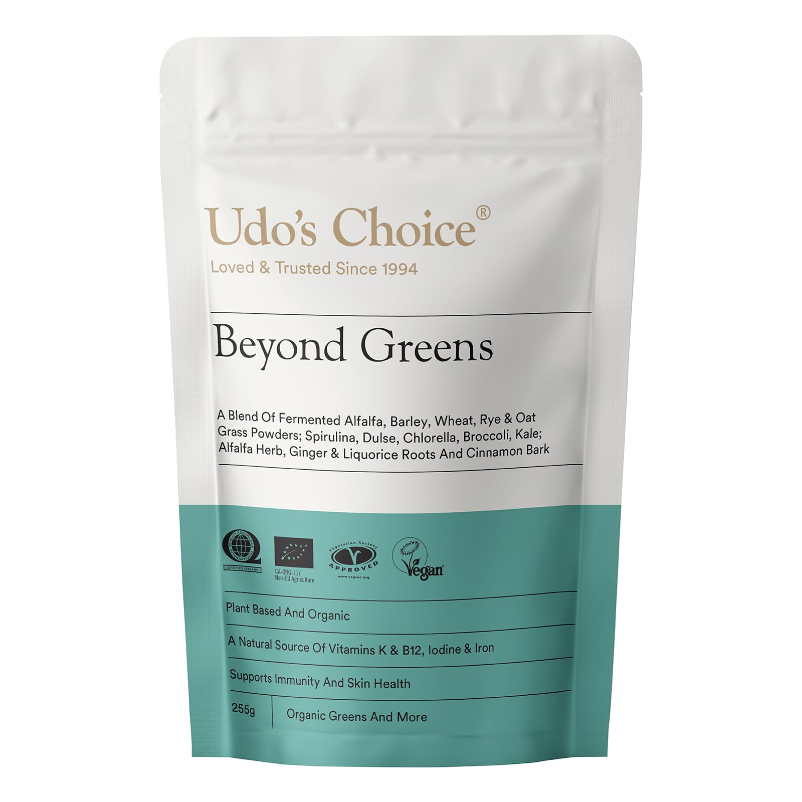 Greens Powder with Barley, Kale, Chlorella & Spirulina – Organic Vegan Superfood for Skin, Gut & Immune Health – High Fibre Detox Support – Udo's Choice Beyond Greens – 31 Servings