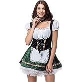 GRAJTCIN Womens Oktoberfest Costume, Halloween German Bavarian Costume Velvet Dirndl Dress