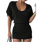 Verdusa Women's Cinched Waist Lightweight Knit Sweater Dress Dolman Sleeve Bodycon Mini Dresses