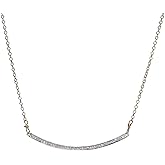 Diamond Curved Bar Necklace- 14k Gold- Genuine White Diamond- Women's Fine Jewelry Gift Idea